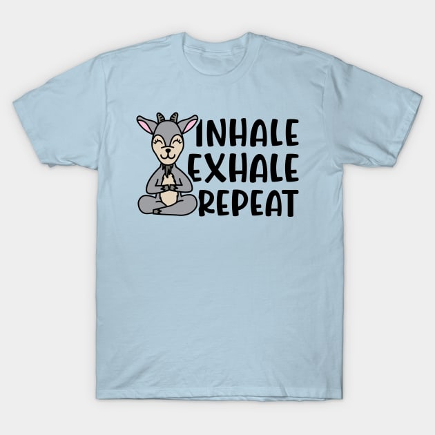 Inhale Exhale Repeat Gas Goat Yoga Fitness Funny T-Shirt by GlimmerDesigns